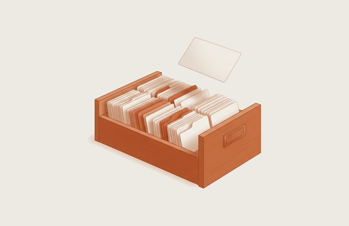 A drawer of prompt cards with one card pulled up
